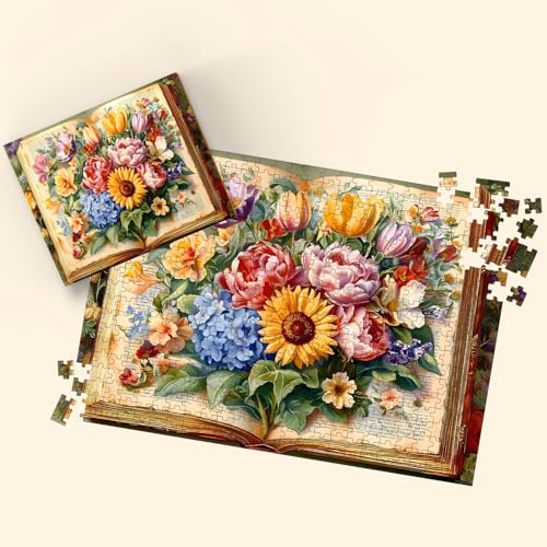 Puzzles para adultos 500 piezas, rompecabezas floral - Floral Folio, rompecabezas libro imposible para adultos mayores y familia, 20.47x14.96 pulgadas, póster 1:1, letra en la parte de atrás miniatura 7
