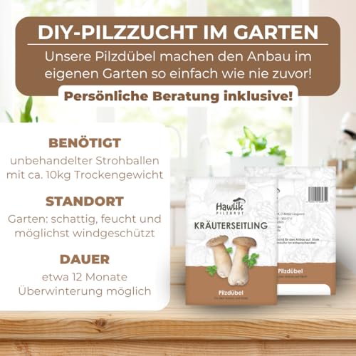 Foto von Hawlik Pilzbrut - Kräuterseitlinge auf Stroh züchten - frische Pilze einfach züchten - 20 Pilzdübel mit Mycel geimpft - Kräuterseitlinge selbst züchten