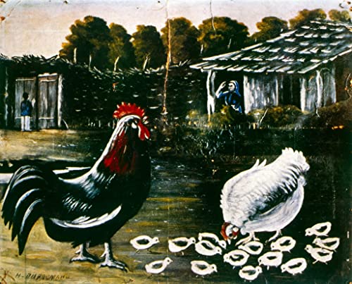 Toile poulet et coq Niko Pirosmani portrait decoration