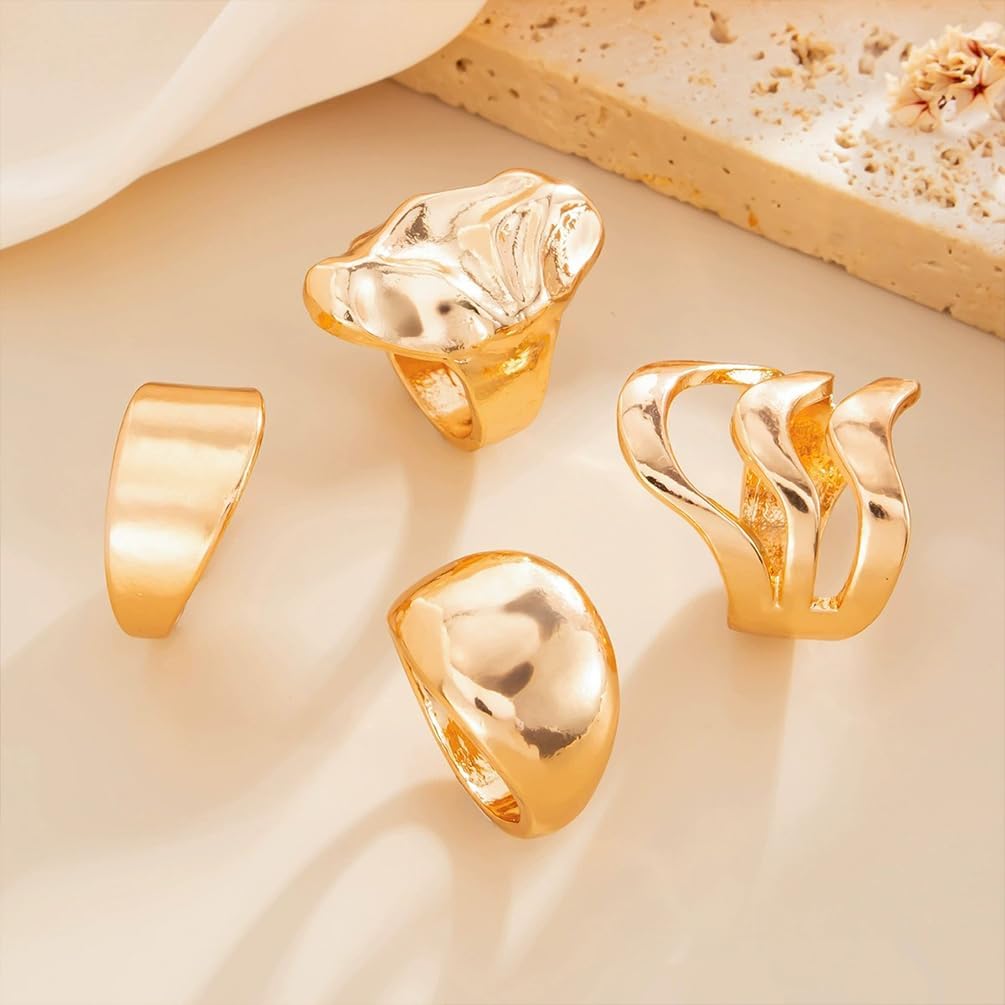Y2k Chunky Gold Dome Rings Set Stackable for Women Vintage Trendy Statement Thick Silver Irregular Wavy Stack Knuckle Ring Non Tarnish Jewelry Gifts - Image 6