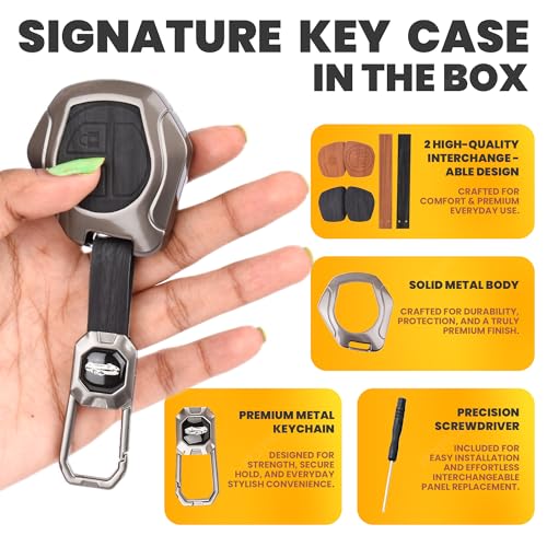 Image of Car Key Cover for Maruti Suzuki S-Presso,Swift,SX4,DZire,Ignis,Alto,Vitara Brezza,Celerio,Ertiga,Ciaz,SCross,Baleno,Ritz 2-Button Key (2 in 1 Dual Leather Metal (Black & Brown))