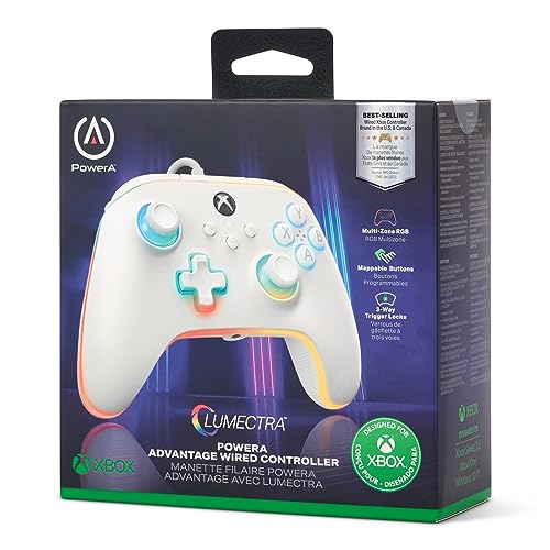 Image of PowerA Advantage Wired Gaming Controller with Lumectra for Xbox Series X /S, Xbox One, PC, Windows 10 /11 with Vivid LED Lighting, White (Officially Licensed)