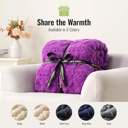 Image of Uttermara Weighted Blanket for Adults Queen Size 20lbs 60x80 inches, Dual Sided Soft Jacquard Sherpa Weighted Blankets, Thick Heavy Blanket for Sleeping and Calming, Purple