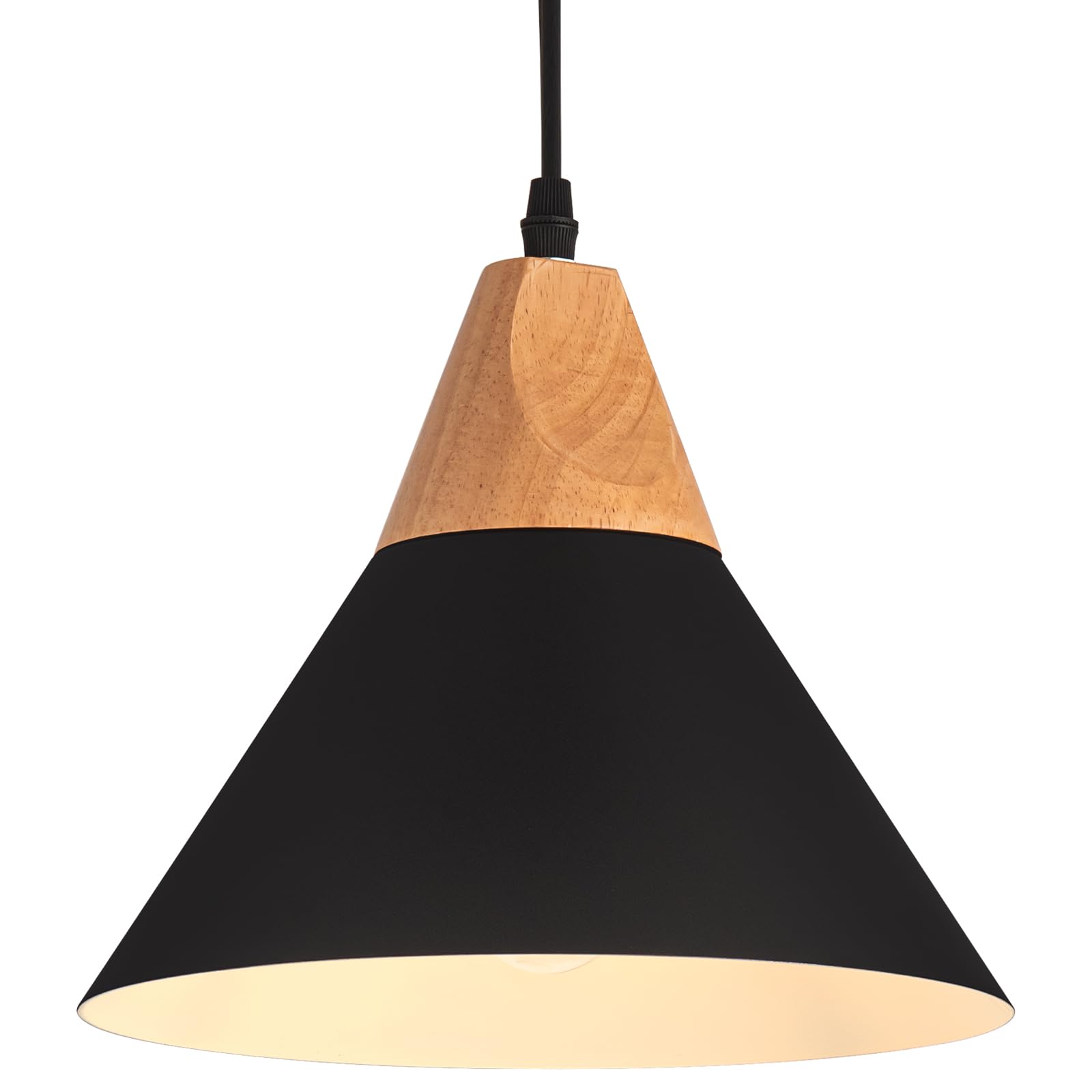 Modern Black Wood Pendant Light 10 Inches Nordic Pendant Hanging Lights Farmhouse Metal Pendant Lighting for Kitchen Island Sink Dining Room Bedroom Counter Bar