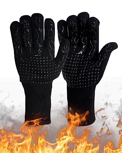 Premium Grillhandschuhe hitzebeständig, 3 Bequeme Größen [Neu] - Lange feuerfeste Handschuhe für EIN einzigartiges Grillerlebnis - inkl. Geschenkverpackung und Rezepte...
