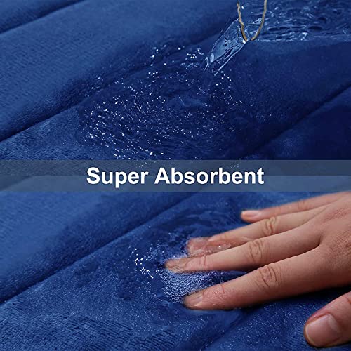 Image of Memory Foam Soft Bath Mats - Non Slip Absorbent Bathroom Rugs Rubber Back Runner Mat for Kitchen Bathroom Floors 16 inchx47 inch, Navy Blue