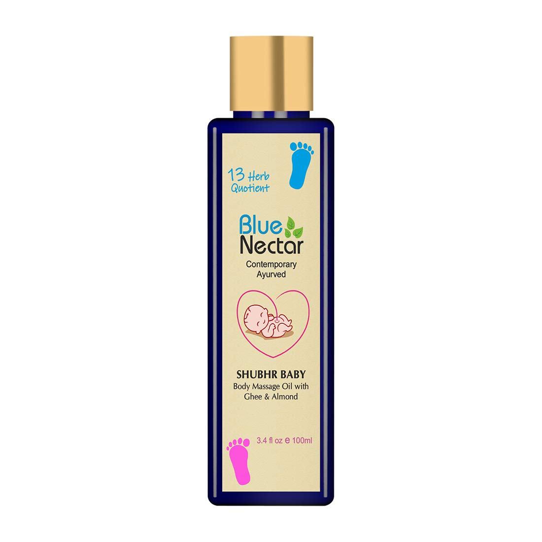 Blue Nectar Ayurvedic Baby Massage Oil with Organic Ghee, Almond Oil and Vitamin E for Healthy Babies (3.4 fl oz): Beauty