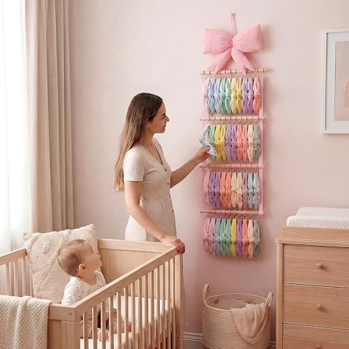 Sliner Pink Bow Headband Holder Head Bands Organizer for Girls, Baby Wall-mounted Headbands Hair Accessories Display Rack with 40 Plastic Hooks for Nursery Room Bedroom Living Room by Sliner - Image 6