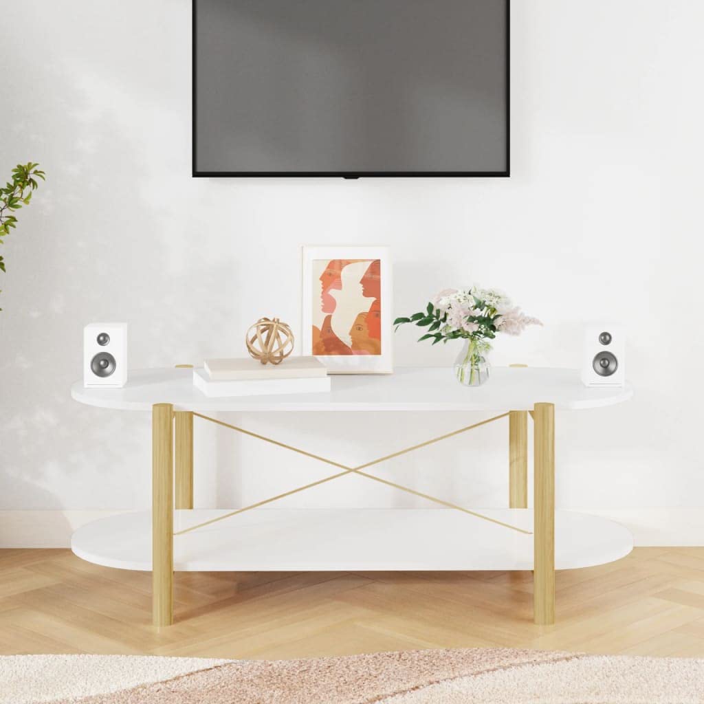 Mesa de centro clásica blanca de madera con patas de madera maciza, 110 x 48 x 40 cm, amplio espacio de almacenamiento y práctico tablero para bebidas y aperitivos, incluye