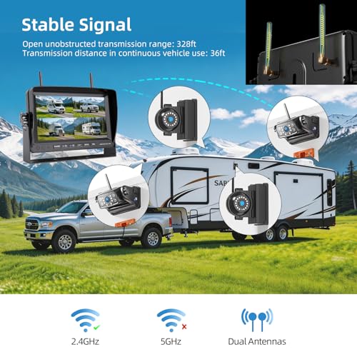Image of ZEROXCLUB Magnetic Wireless Backup Camera: 7 inch HD 1080P DVR Monitor with 2 Rear View, 2 Side View Cameras, IR Night Vision, Portable Rechargeable Camera for RV /Trailer /5 Wheels /Camper BC704