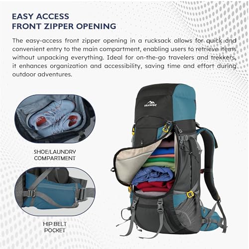 Image of TRAWOC TERRABOUND 60 Liter Camping Backpack Trekking Hiking Ruckssack Travel Bag Front & Top Loading Laptop /Rain Cover /Shoe Compartment, HK014
