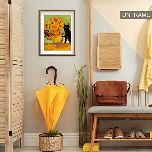 Vintage Van Gogh Sunflower Cat Print Canvas Wall Art，Black Cat Decor Aesthetic Posters For Bedroom Living Room Hallway Wall Decor Prints.12X16 Inch Unframed (Sunflower Cat,12X16 Inch Unframed)… #TOP3