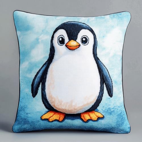 Taxpy Kit Completo de Funda de Cojín con Gancho de Cierre, Lindo pingüino Kit de Funda de Almohada, Cojines de Ganchillo para Adultos y Principiantes, Decoración Del Hogar, 43x43cm