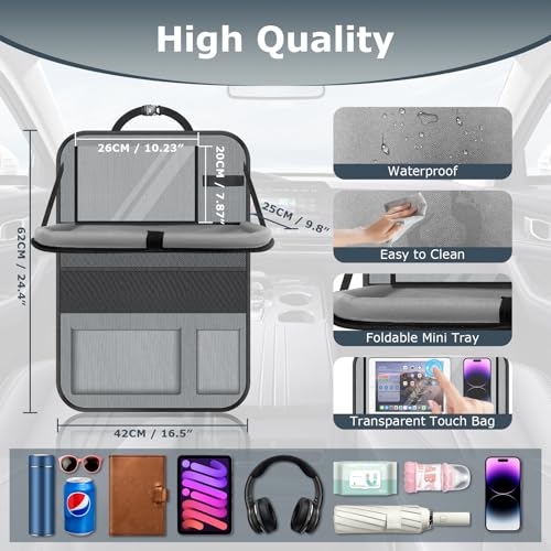 Image of Car Backseat Organizer with table Tray, 9 Storage Pockets Backseat Car Organizer with Tablet Holder, Back seat Organizer for Kids Road Trip Essentials Travel (1Pack)