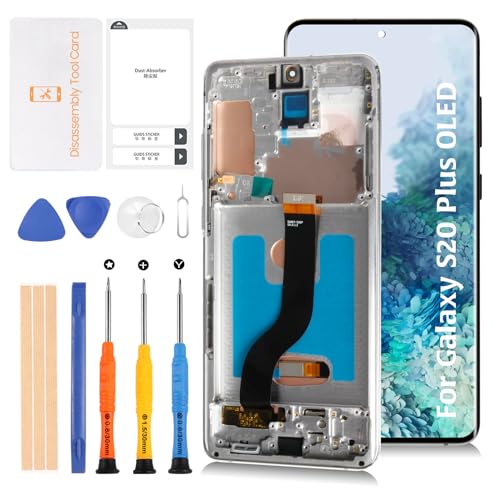 S20+ 5G OLED LCD Display +Cosmic Grey Frame 6.67" Not 6.7" for Samsung Galaxy S20 Plus 4G SM-G985/S20+ 5G SM-G986 LCD Screen Replacement Touch Digitizer Assembly Kit