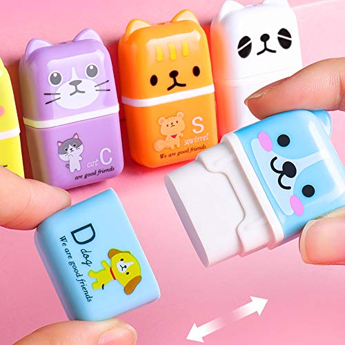 6 Pcs Cute Pencil Eraser, Cartoon Animal Themed Roller Colorful Rectangle Eraser, Pencil Rubber Erasers For Kids School Office Supply Stationery #TOP2