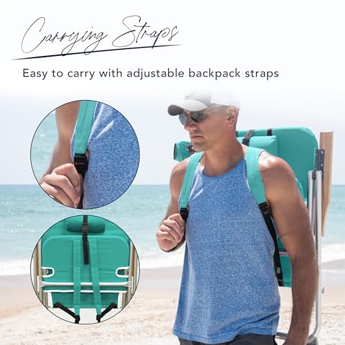 Caribbean Joe CJ-7779TEAL Folding Beach Chair, 4 Position Portable Backpack Foldable Camping Chair thumb #2