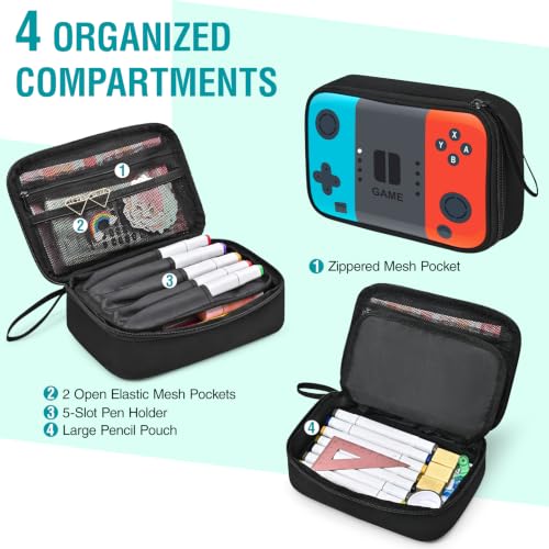 Image of Gamer Pencil Case for Boys - Large Kids Pencil Pouch with 4 Compartments, Wide Zipper Opening, Durable Wipable Fabric Easy to Clean, Soft School Supplies Box for Grades 1-6, Fits All Gear
