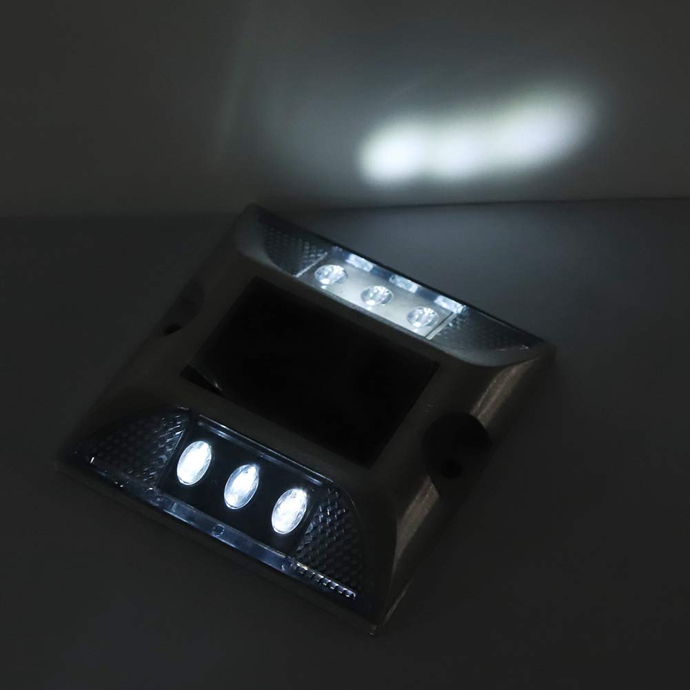 Luces de Marcador de Tierra LED de Energía Solar Lámpara de Carretera Al Aire Libre Impermeable Duradera para Entrada 4.1x4.1in Amarillo (WHITE)