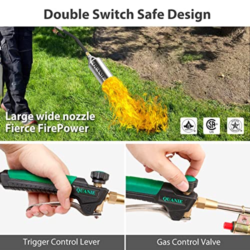 Propane-Torch-Burner-Weed-Torch-High-Output-800000-BTU-with-98FT-HoseHeavy-Duty-Blow-Torch-with-Flame-Control-and-Turbo-Trigger-Push-Button-IgniterFlamethrower-for-Garden-Wood-Ice-Snow-Road-Green