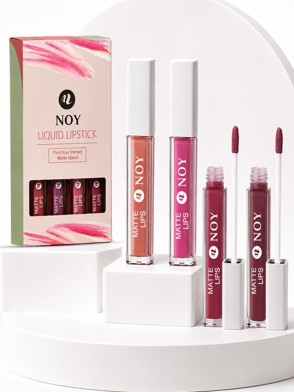 Image of Noy Lipsticks For Dark Skin Tone Women Luxe Matte Finish That Feels Smooth and Comfortable - Creamy Nude, Nude Pink, Mauve Nude, Dark Maroon Shades Pack of 4