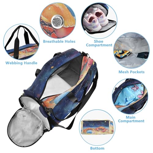 Crabs Seashell Blue Kids Travel Duffel Bag for Boys Girls Overnight Weekend Tote Bag with Shoes Compartment for Dance Gym Sports4