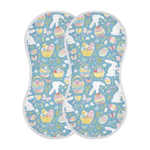 Blue Easter Bunnies Eggs Cotton Baby Muslin Burp Cloths Good Absorbent Baby spit up Rags for boy and Girl Set of 2, 22x11in - Main Image