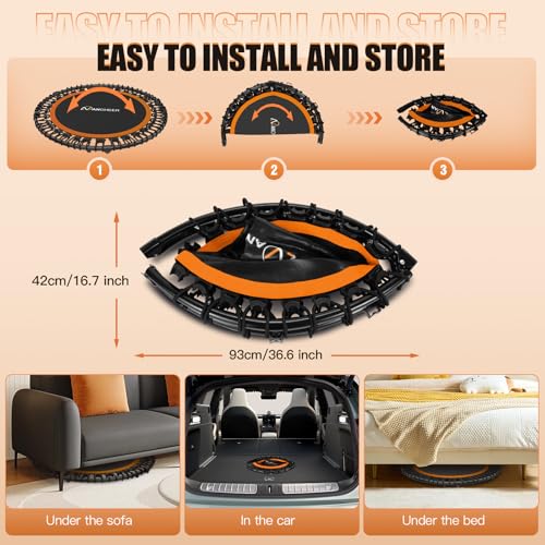 Image of ANCHEER 40 inch /48 inch Foldable Mini Trampoline,Max Load 450lbs /550lbs Indoor Trampoline,with 4 Level Adjustable Foam Handle and Resistance Bands,Adult Exercise Trampoline for Home, Garden, and Gym