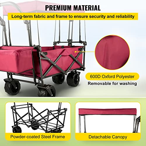 Happybuy Extra Large Collapsible Garden Cart/Wagon With Removable Canopy, 220Lbs Capacity Push& Pull Utility Cart With Rear Storage; Upgrad Padded Cotton 600D Oxfort Secure Lock (40In40In20In, Red) #TOP3