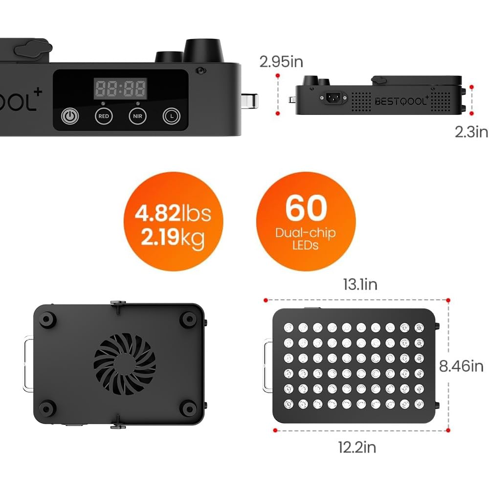 BestQool Dispositivo per terapia a luce rossa per il corpo, lampada a luce rossa 660 nm 850 nm doppio chip, Premium 60 LED, pannello ad alte prestazioni, 105 W