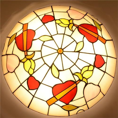 Luminaires de plafond vintage Tiffany grand format 50cm avec abat-jour rond en verre rétro