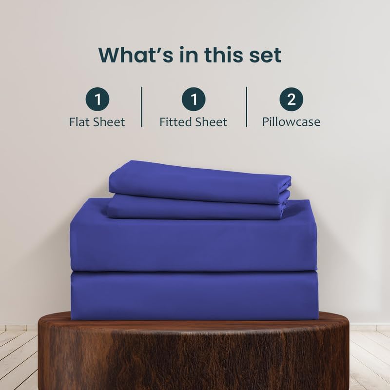 900-Thread-Count 100% Egyptian Cotton Sheets, Luxrious 6-PCs Sheet Set, Soft and Silky, Fits Mattress Upto 21-23'' Deep Pocket (Full, Royal-Blue Solid)