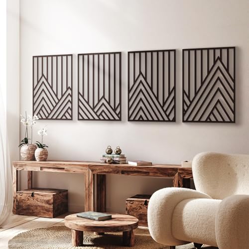 Glamativity 4 Pack Black Abstract Metal Wall Art, Minimalist Décor Single Line Art Wall Décor, 3D Textured Metal Wall Sculptures, for Living Room Bedroom Bathroom Study Room (Mountain Line, L Size 22.5 x 15.7'') by Glamativity - Used condition - US$79.99