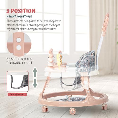 Image of Baybee Bunny Pro 2-in-1 Baby Walker for Kids with Push Handle, 2-Level Height Adjustment, Mat & Musical Toy Bar | Activity Push Walker for Babies 6-18 Months (Pink)