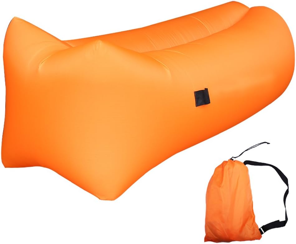 RELAXER Portable Air Sofa with Carry Bag,Pockets & Anchor Made of Durable 210D Parachute for Indoor/outdoor, Camping, Beach, Park, Backyard (orange)