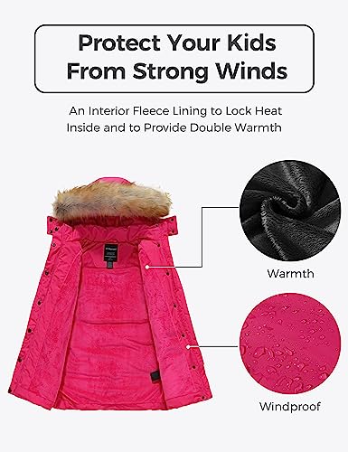 Wantdo Little Kid Girl's Long Winter Coat Wear Resistant Fleece Quilted Down Jacket Hooded Parka Rose Red 6-7 #TOP4