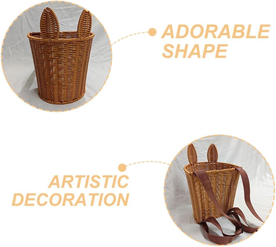 Alipis Hand-Woven Rabbit Basket Easter Picnic Basket with Straps, Imitation Rattan Storage Basket Backpack Flower Basket for Candy Storage Tea Picking