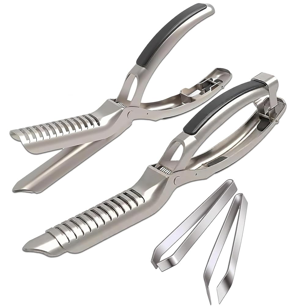 CTRLZS 2Pcs Rib Membrane Removal Tools, Rib Prep Tool, Stainless Steel BBQ Rib Skinner with 2Pcs Tweezers Pliers and Gloves