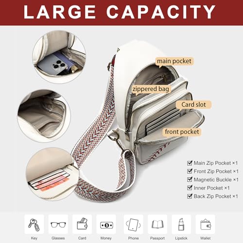 Image of FAYBA Small Sling Bag for Women Crossbody Fanny Pack, Baseball Print PU Leather Wide Guitar Strap Chest Sling Backpack Purse