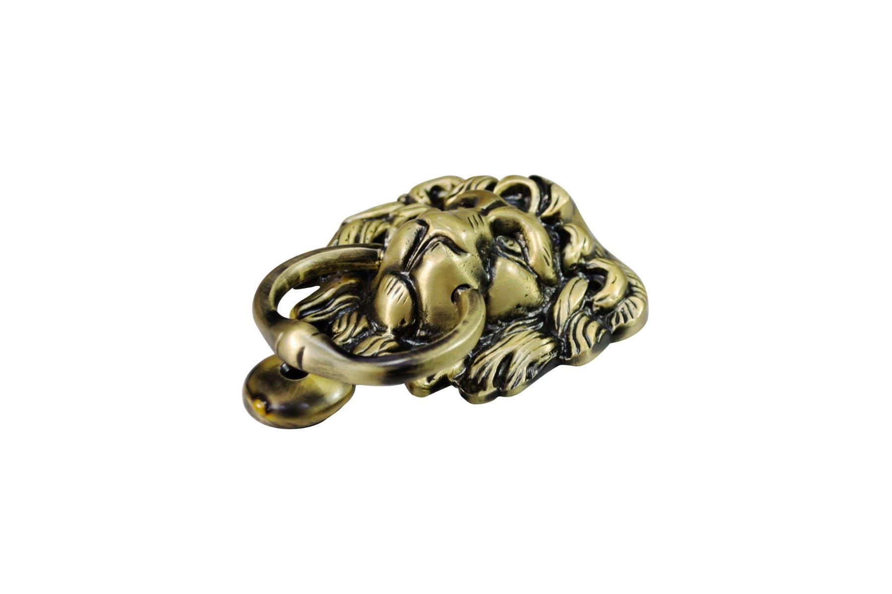 Heurtoir de porte tête de lion en laiton poli de 20 cm