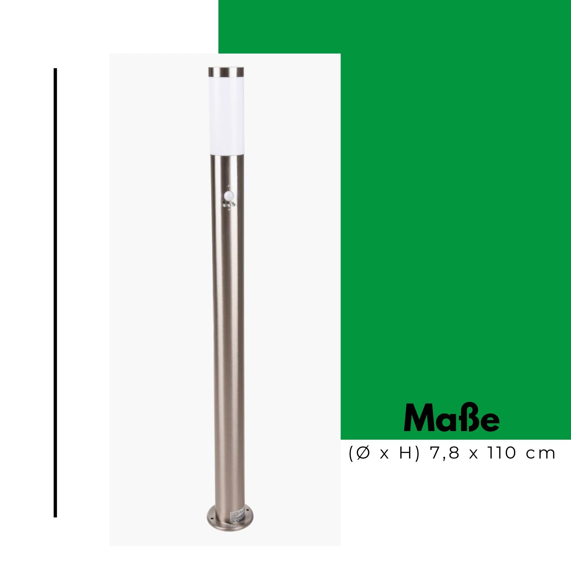 Novatool Wegeleuchten I 45 cm + 110 cm I mit Bewegungsmelder I Edelstahl I IP44 I E27 Sockel I Wegebeleuchtung aussen Aussenleuchten Garten Standleuchte Terassenleuchte Gartenleuchte stehend