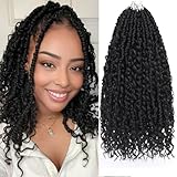 Leeven 14 Inch Passion Twist Crochet Hair Boho Style 8 Packs Pre Twisted Goddess Passion Twist Black Pre Looped Bomb Twists Curly Ends Bohemian Synthetic Braids for Women #1B