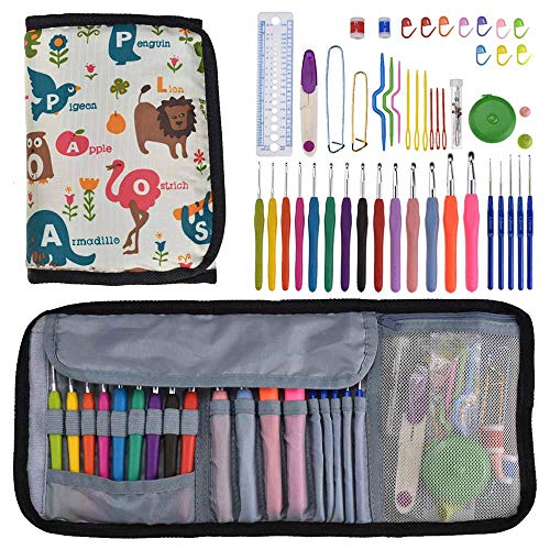 Alapaste 49 Pieces Crochet Hook Set Ergonomic Soft Handles Aluminum Blunt Needles kit with Portable Case Gifts for Mom Big Crocheting Project