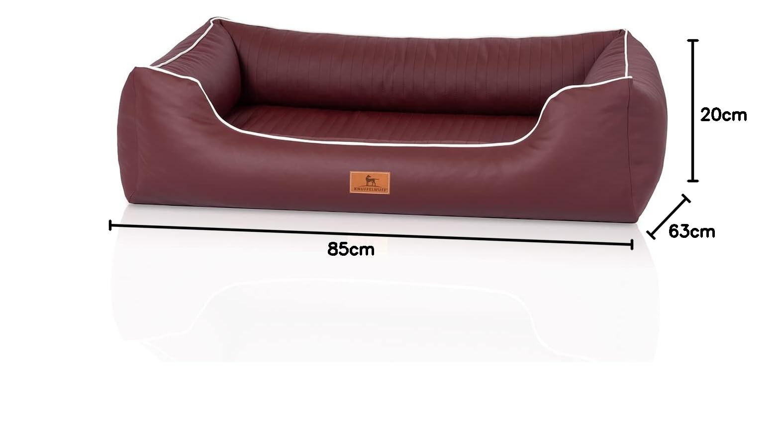 Knuffelwuff orthopädisches Hundebett aus Kunstleder Lovelock M-L 85 x 63cm Weinrot - Abnehmbarer Bezug - leicht zu reinigen - für große, mittelgroße und kleine Hunde