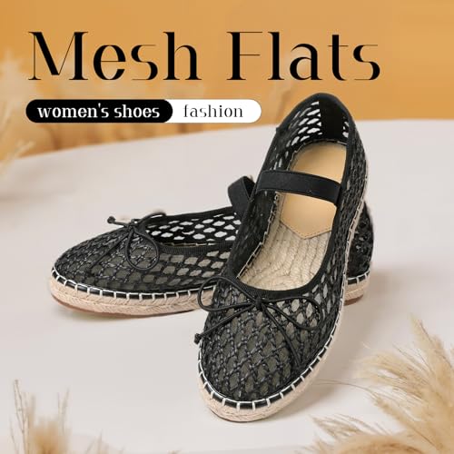 Image of mikarka Flats for Women: Woven Ballet Flats Shoes for Women - Knot Espadrilles Round Toe Mary Jane Flats Loafers, Inspired by Raffia
