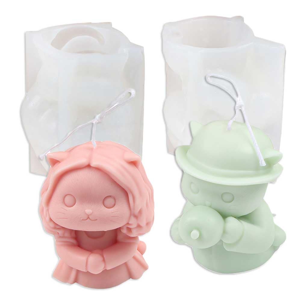 Tone Fun Cat Face Doll Carry One's Hands and Suction Bottle (2pcs/Set) Shape Candle Silicone Molds for Making Candle, Resin, Aromatherapy Candles, Handmade Wax Soap, Home Decor, Craft
