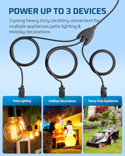 DEWENWILS 25FT Total (7’+6’*3) Extension Cord 1 to 3 Splitter, Black - image 2