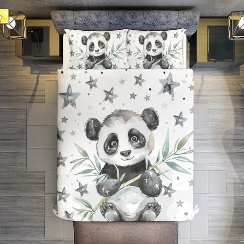 Funda nórdica de panda microfibra 3 piezas juego de ropa de cama infantil con cremallera 7
