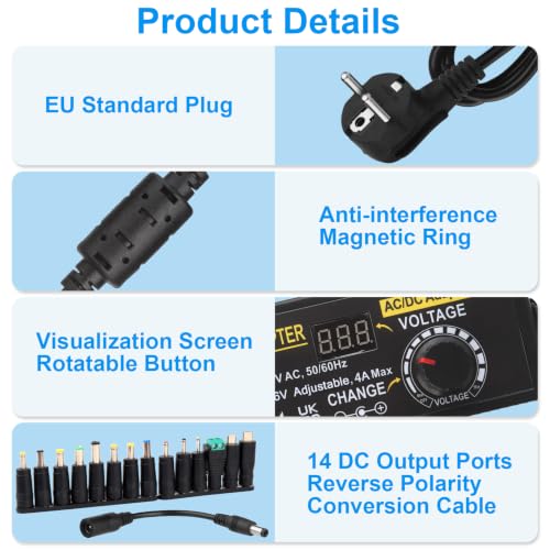 Adaptador de alimentación regulable de 9V a 36V AC/DC de 144W con pantalla LED 5
