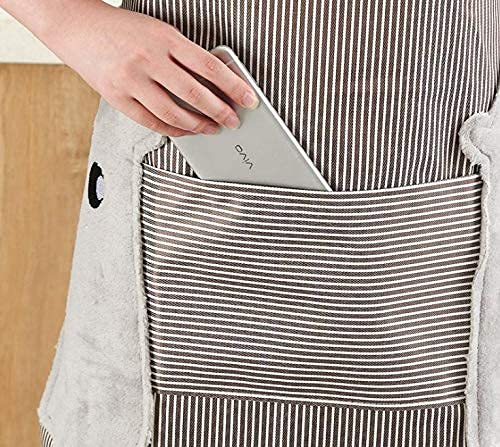 Primetan Chef Bib Apron Waterproof & Adjustable Durable Stripe Apron with Convenient Pocket and 2 Side Coral Velvet Towels Stitched, for Home Kitchen, Grill, Cooking, Restaurant. (Green) 4